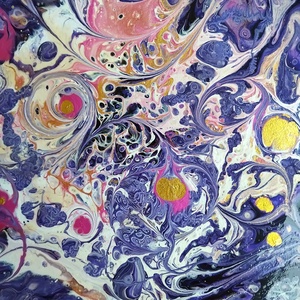 Olvadás pouring akril festmény vastag MDF lapon, akasztó és keret nélkül, 25x25 cm-es - művészet - festmény - akril - Meska.hu