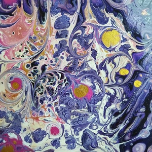 Olvadás pouring akril festmény vastag MDF lapon, akasztó és keret nélkül, 25x25 cm-es - művészet - festmény - akril - Meska.hu