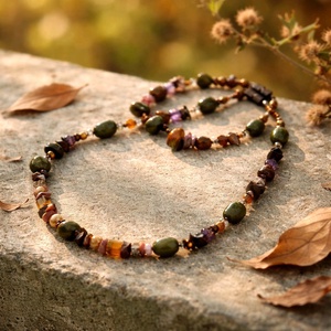 Olíva ékszergyurma-ásványos nyaklánc-karkötő szett, Ékszer, Ékszerszett, Gyurma, Gyöngyfűzés, gyöngyhímzés, MESKA