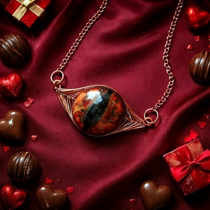 Valentine's Dragoneye réz és üveg medálos nyaklánc hosszú láncon - ékszer - nyaklánc - medálos nyaklánc - Meska.hu