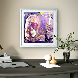 Olvadás 2. pouring akril festmény vastag MDF lapon, akasztó és keret nélkül, 25x25 cm-es, Művészet, Festmény, Akril, Festészet, MESKA