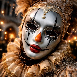 Velencei álarc Szomorú bohóc, kézzel festett papírmaszk, dísz, hordható, felnőtt - ruha & divat - jelmez & álarc - álarc - Meska.hu