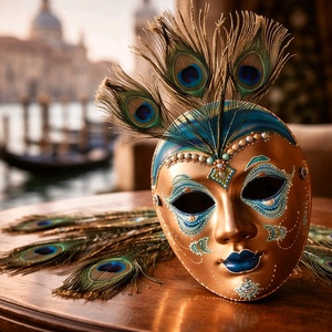 Velencei álarc Pávaszem, kézzel festett papírmaszk, dísz, hordható, felnőtt - ruha & divat - jelmez & álarc - álarc - Meska.hu