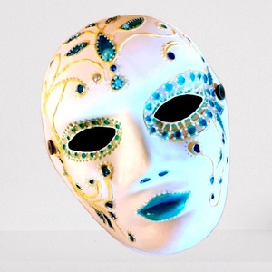 Velencei álarc Kék Harlekin, kézzel festett papírmaszk, dísz, hordható, felnőtt - ruha & divat - jelmez & álarc - álarc - Meska.hu