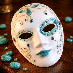 Velencei álarc Kék Harlekin, kézzel festett papírmaszk, dísz, hordható, felnőtt - Meska.hu