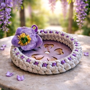 Tavaszváró kis kosárkák Wisteria horgolt kosárka húsvétra, tojásnak, csokitojásnak - ünnepi díszek, dekorációk - húsvéti díszek és dekorációk - húsvéti kosár - Meska.hu