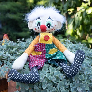Textil bohóc baba  öltöztethető, mozgatható végtagokkal, festett arccal, 40cm, Játék & Sport, Baba & babaház, Baba, Varrás, Festészet, MESKA