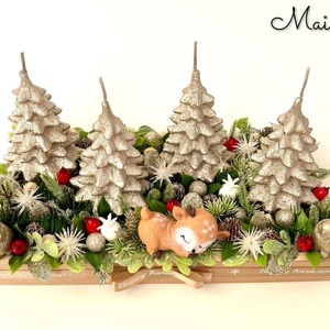 Adventi, őzikés asztaldísz, Karácsony, Karácsonyi lakásdekoráció, Ünnepi asztaldekoráció, Virágkötés, MESKA