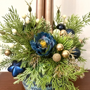 Adventi, karácsonyi asztaldísz kék-óarany színben - karácsony - adventi díszek - adventi asztaldísz - Meska.hu