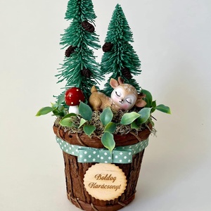 Őzikés asztaldísz, ajándék, Karácsony, Adventi díszek, Adventi asztaldísz, Virágkötés, MESKA