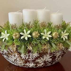 Adventi, karácsonyi asztaldísz fehér-arany - karácsony - adventi díszek - adventi asztaldísz - Meska.hu