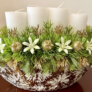 Adventi, karácsonyi asztaldísz fehér-arany - karácsony - adventi díszek - adventi asztaldísz - Meska.hu