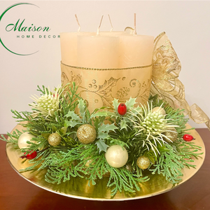 Adventi, karácsonyi asztaldísz arany masnival - karácsony - adventi díszek - adventi asztaldísz - Meska.hu