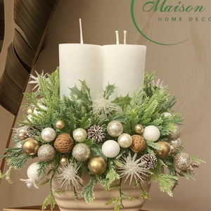 Beige-arany adventi, karácsonyi asztaldísz - karácsony - adventi díszek - adventi asztaldísz - Meska.hu