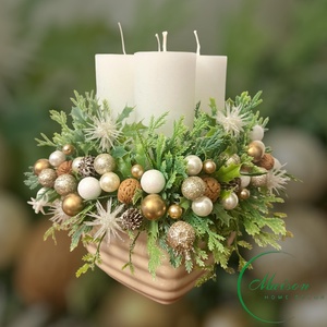 Beige-arany adventi, karácsonyi asztaldísz - karácsony - adventi díszek - adventi asztaldísz - Meska.hu