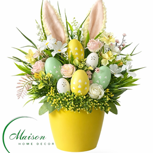 Nyuszifüles asztaldísz, Ünnepi díszek, dekorációk, Húsvéti díszek és dekorációk, Húsvéti virágos díszek, Virágkötés, MESKA