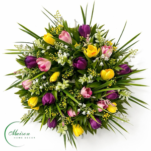 Lila-sárga krókusz ajtódísz, kopogtató, Otthon & Életmód, Dekoráció, Ajtó- és ablak dekoráció, Ajtódísz & Kopogtató, Virágkötés, MESKA