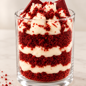 Red Velvet desszertgyertya üvegpohárban, Karácsony, Karácsonyi lakásdekoráció, Karácsonyi illatgyertya, mécses, Gyertya-, mécseskészítés, Kézzel készített, látványos Red Velvet desszertgyertya, amely első pillantásra egy finom süteményre..., MESKA