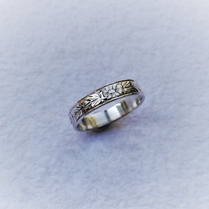 Virágmintás vésett ezüst gyűrű (52-es), Ékszer, Gyűrű, Kerek gyűrű, Ékszerkészítés, Ötvös, MESKA