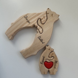 Ölelkező medve család puzzle fa dísz testreszabható nevekkel - otthon & életmód - babaszoba, gyerekszoba - babaszoba dekoráció - Meska.hu