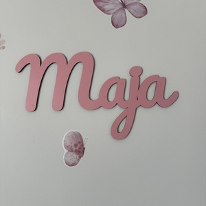 Egyedi rózsaszín fa névtábla (40cm) - baba - mama - babaszoba-dekoráció - babaszoba dekoráció - Meska.hu