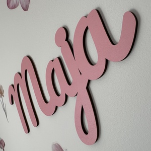 Egyedi rózsaszín fa névtábla (40cm), Baba - mama, Babaszoba dekoráció, Babaszoba-dekoráció, Famegmunkálás, MESKA