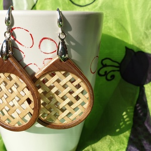 Venearrings Párhuzamok - juhar-amerikai dió fülbevaló rácsos berakással 925-ös sterling ezüst akasztóval - Meska.hu