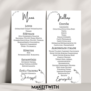Menükártya  Fekete - Fehér Letisztult, Esküvő, Dekoráció, Helyszíni dekor, Fotó, grafika, rajz, illusztráció, MESKA