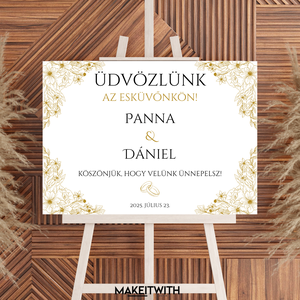 Köszöntő Tábla  Arany Virágos - esküvő - dekoráció - helyszíni dekor - Meska.hu