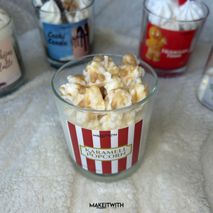 Karamell Popcorn - poharas gyertya - karácsony - karácsonyi lakásdekoráció - karácsonyi illatgyertya, mécses - Meska.hu