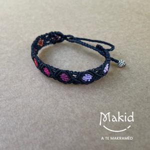 Calypso fekete makramé karkötő, Ékszer, Karkötő, Karkötő medállal, Csomózás, MESKA
