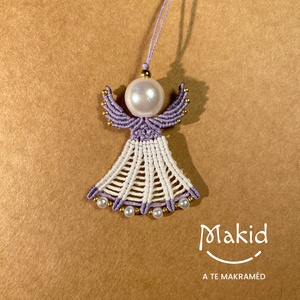 Lila makramé angyalka függő, Karácsony, Karácsonyi lakásdekoráció, Karácsonyfadíszek, Csomózás, MESKA