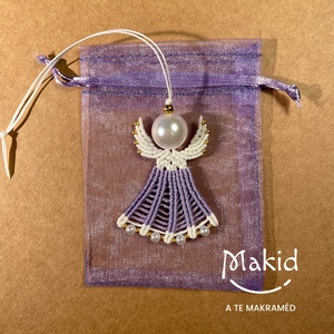 Lila makramé angyalka függő - karácsony - karácsonyi lakásdekoráció - karácsonyfadíszek - Meska.hu