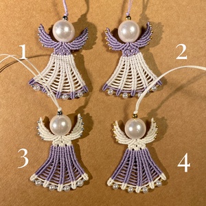 Lila makramé angyalka függő - karácsony - karácsonyi lakásdekoráció - karácsonyfadíszek - Meska.hu