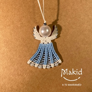 Kék makramé angyalka függő, Karácsony, Karácsonyi lakásdekoráció, Karácsonyfadíszek, Csomózás, MESKA