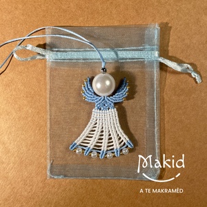 Kék makramé angyalka függő - karácsony - karácsonyi lakásdekoráció - karácsonyfadíszek - Meska.hu