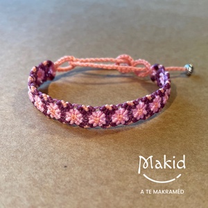 Agapi pink makramé karkötő, Ékszer, Karkötő, Karkötő medállal, Csomózás, MESKA