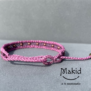 Zaira pink lila mikromakramé karkötő - ékszer - karkötő - karkötő medállal - Meska.hu