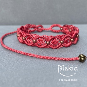 Lidia bordó mikromakramé karkötő, Ékszer, Karkötő, Karkötő medállal, Csomózás, MESKA