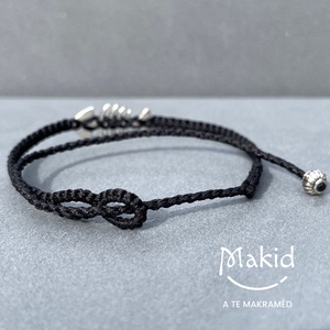 Fishbone fekete mikromakramé karkötő - ékszer - karkötő - karkötő medállal - Meska.hu