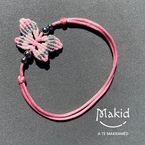 Pink-ezüst makramé lepke karkötő, Ékszer, Karkötő, Fonott karkötő, Ékszerkészítés, Szövés, MESKA