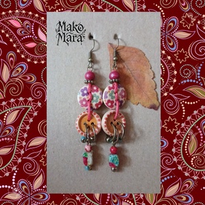 Enid's Play Day fülbevaló , Ékszer, Fülbevaló, Lógó fülbevaló, Gyöngyfűzés, gyöngyhímzés, Fémmegmunkálás, MESKA