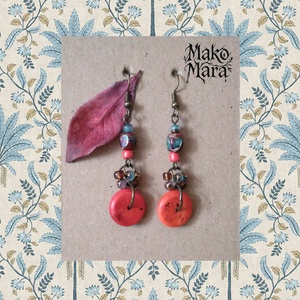 Frida's Red fülbevaló , Ékszer, Fülbevaló, Lógó fülbevaló, Gyöngyfűzés, gyöngyhímzés, Fémmegmunkálás, MESKA