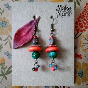 Frida's Red and Green fülbevaló  - ékszer - fülbevaló - lógó fülbevaló - Meska.hu