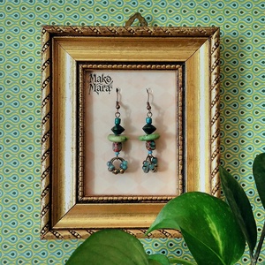 Frida's Green and Blue fülbevaló  - ékszer - fülbevaló - lógó fülbevaló - Meska.hu