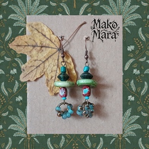 Frida's Green and Blue fülbevaló , Ékszer, Fülbevaló, Lógó fülbevaló, Gyöngyfűzés, gyöngyhímzés, Fémmegmunkálás, MESKA