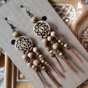 Tayrangi Desert fülbevaló , Ékszer, Fülbevaló, Lógó fülbevaló, Gyöngyfűzés, gyöngyhímzés, Fémmegmunkálás, MESKA