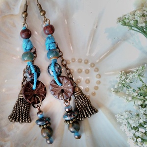 Metkayina Chief fülbevaló , Ékszer, Fülbevaló, Lógó fülbevaló, Gyöngyfűzés, gyöngyhímzés, Fémmegmunkálás, MESKA