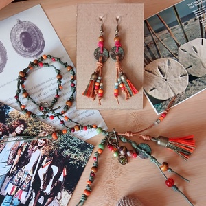 Kekunan Tiretu szett, fülbevaló és nyaklánc, Ékszer, Ékszerszett, Gyöngyfűzés, gyöngyhímzés, Fémmegmunkálás, MESKA