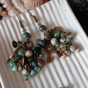 Tawkami Pebbles fülbevaló , Ékszer, Fülbevaló, Lógó fülbevaló, Gyöngyfűzés, gyöngyhímzés, Fémmegmunkálás, MESKA